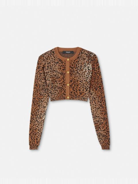 VERSACE Leopard Wool-Blend Knit Crop Cardigan