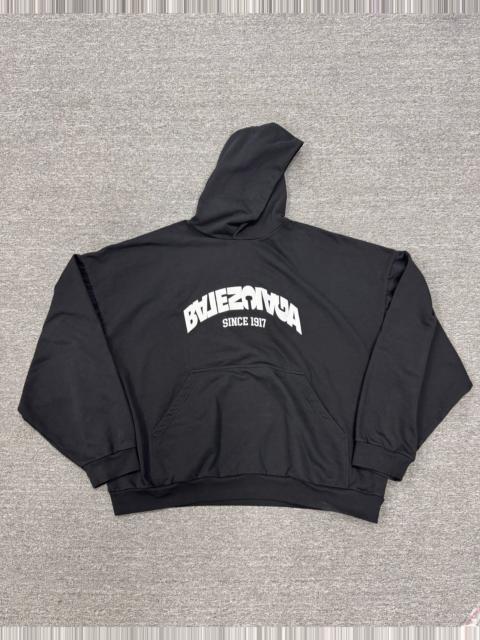 BALENCIAGA Balenciaga Black Reversed Logo Embroidered Hooded Sweater