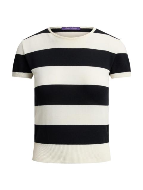 Ralph Lauren Women's Striped Cotton-Silk Short-Sleeve Sweater - Lux Cream Black