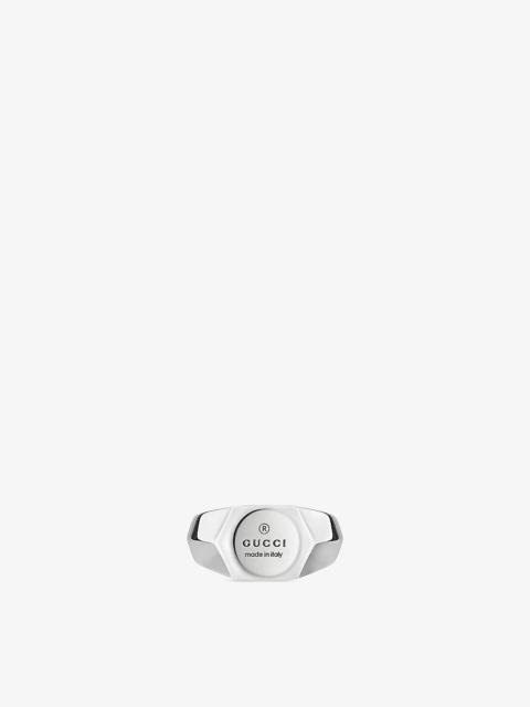 Trademark logo-embossed sterling-silver ring