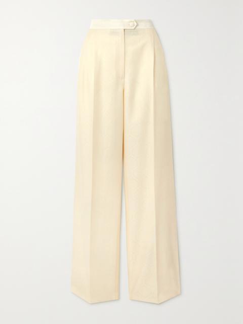 Etro Pleated Cotton And Wool-blend Jacquard Wide-leg Pants