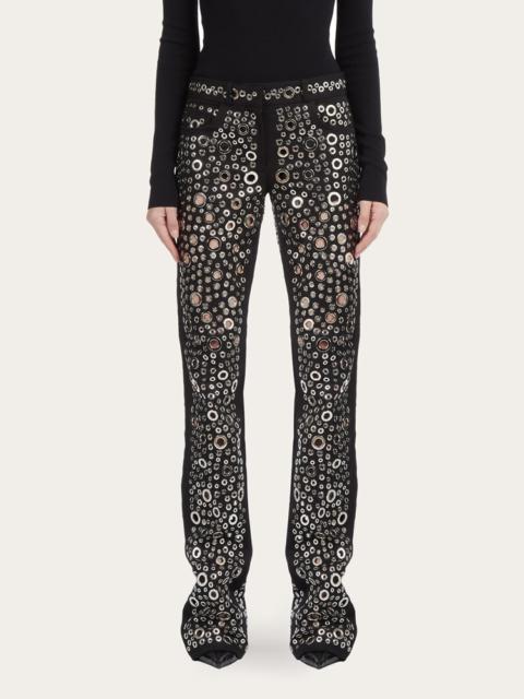 FERRAGAMO 5 POCKET PANTS WITH METAL EYELETS