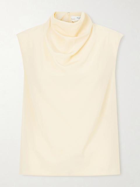 Another Tomorrow Draped Silk-crepe Blouse