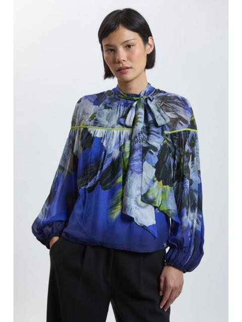 KAREN MILLEN Petite Viscose Floral Print Woven Tie Neck Blouse