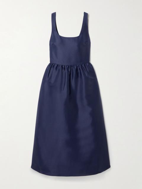 self-portrait Gathered satin midi dress Navy