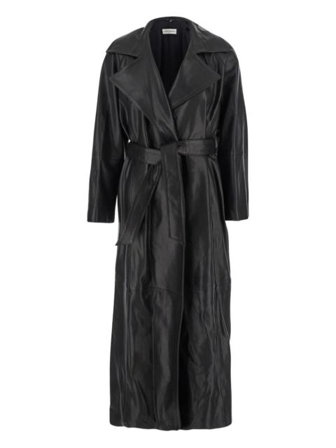 NOUR HAMMOUR faux-fur lapels belted leather coat