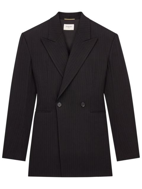 SAINT LAURENT Double-breasted wool mélange pinstripe jacket