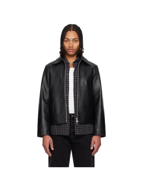 SUNFLOWER Black Short Leather Jacket