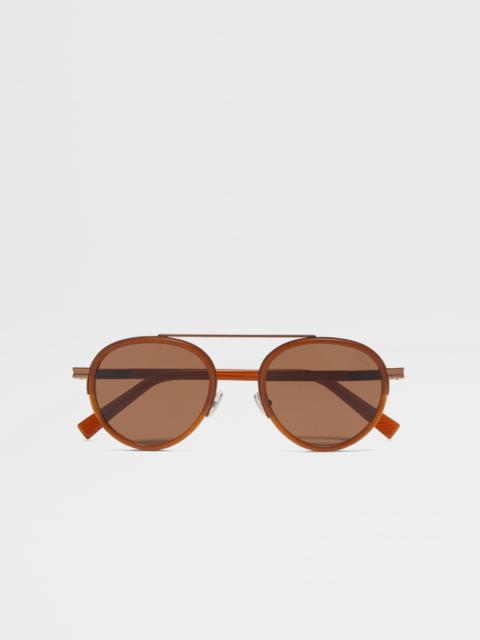 ZEGNA FOLIAGE ORIZZONTE II ACETATE AND METAL SUNGLASSES