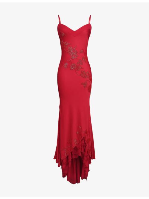 House of CB Anastelle Hand-Beaded Satin Maxi Dress