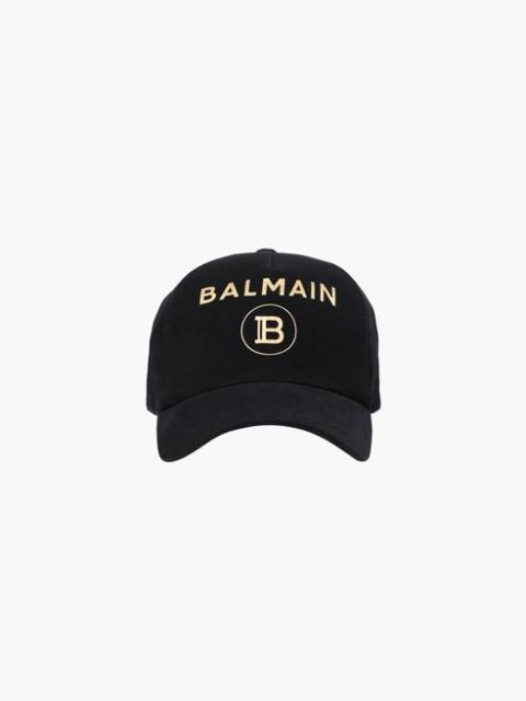 Balmain Black cotton cap with golden Balmain Paris logo