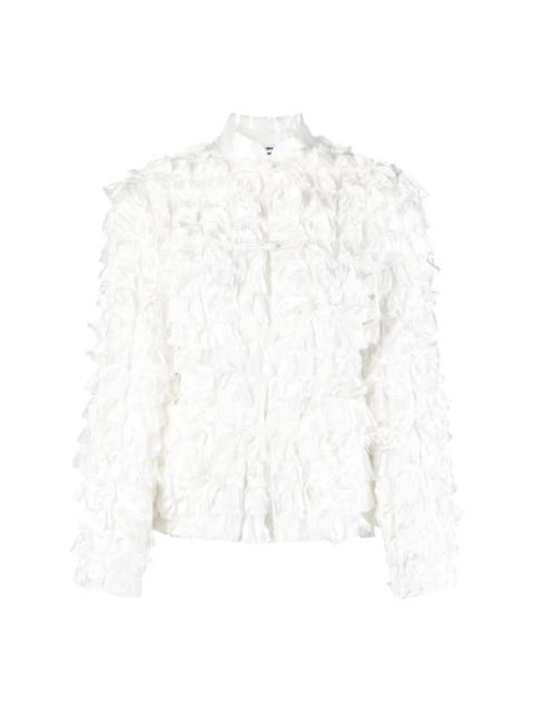 band-collar ruffled fitted jacket