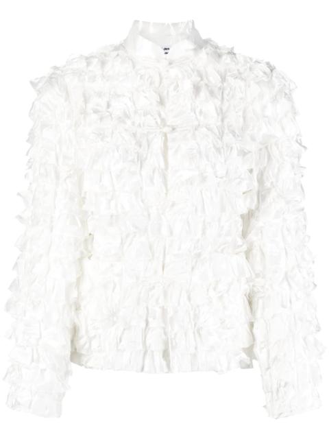 band-collar ruffled fitted jacket