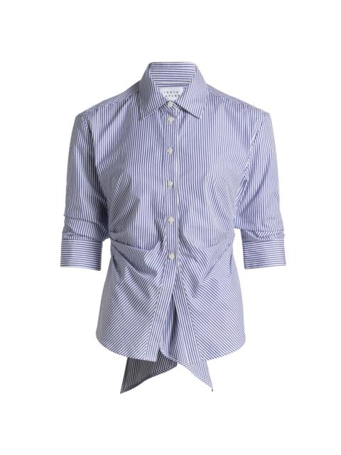 TANYA TAYLOR Women's Winslet Striped Cotton Back Bow Shirt - Blue Optic White