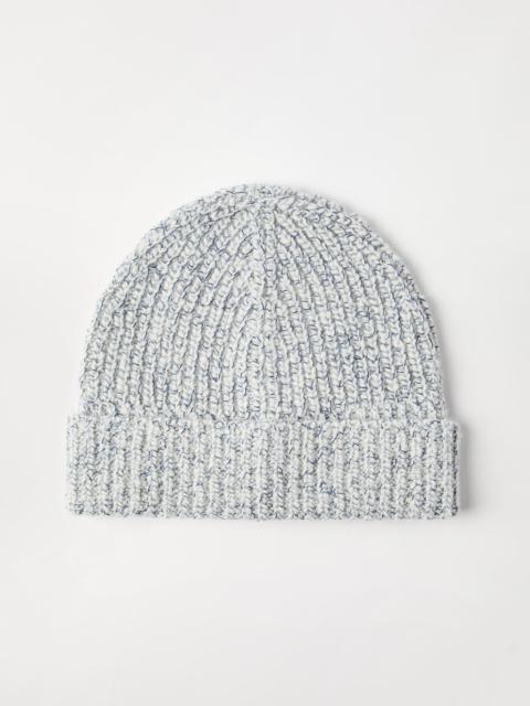 Brunello Cucinelli Virgin wool, silk and cashmere English rib knit chiné beanie