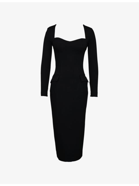 House of CB Ella Long-Sleeve Stretch-Woven Midi Dress