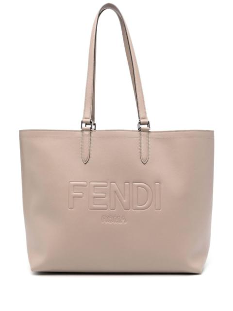 embossed-logo leather tote bag