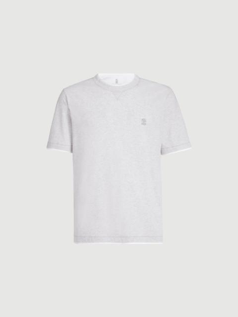 Brunello Cucinelli Cotton jersey crew neck T-shirt with logo and faux-layering