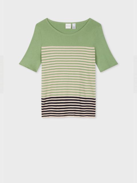 Paul Smith Women's Green Stripe Knitted Scoop Neck Top
