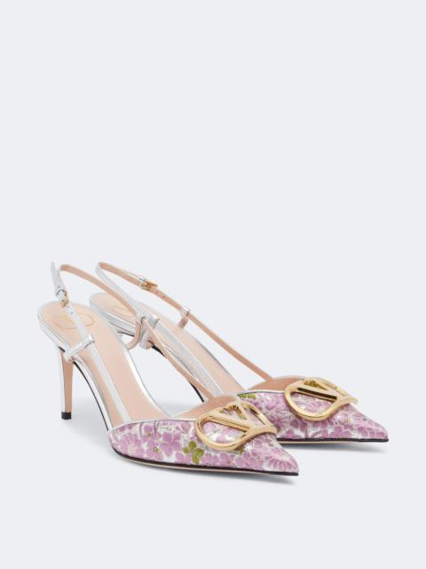 Valentino VLogo floral leather-trimmed slingback pumps