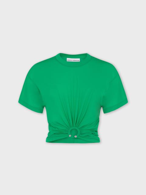 rabanne EMERALD CROP TOP IN JERSEY WITH PIERCING RING