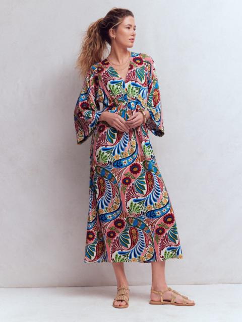 BODEN Nell Kimono Midi Jersey Dress-Multi, Enchanted Paisley