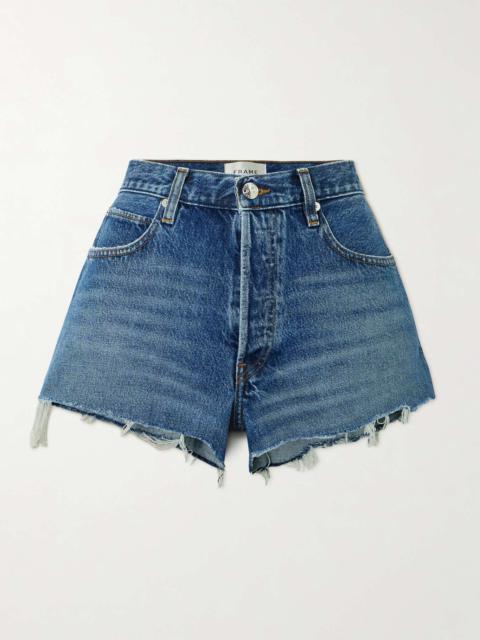 FRAME The Hang distressed denim shorts Dark denim