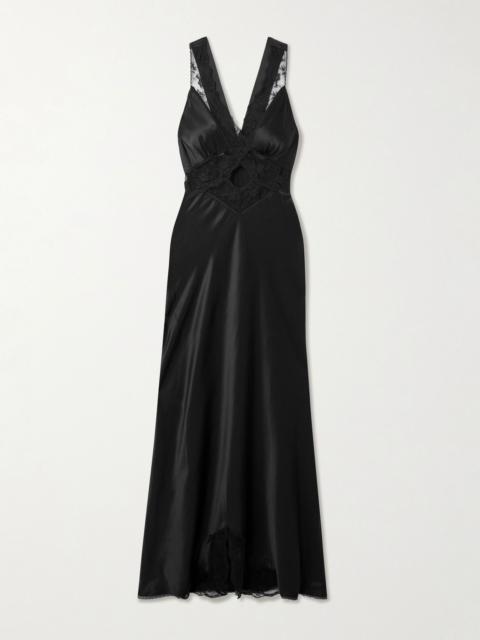 SIR. Aries cutout lace-trimmed silk-satin maxi dress Black