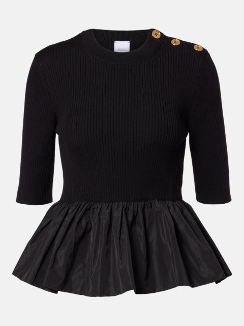 PATOU Ribbed-knit peplum wool top