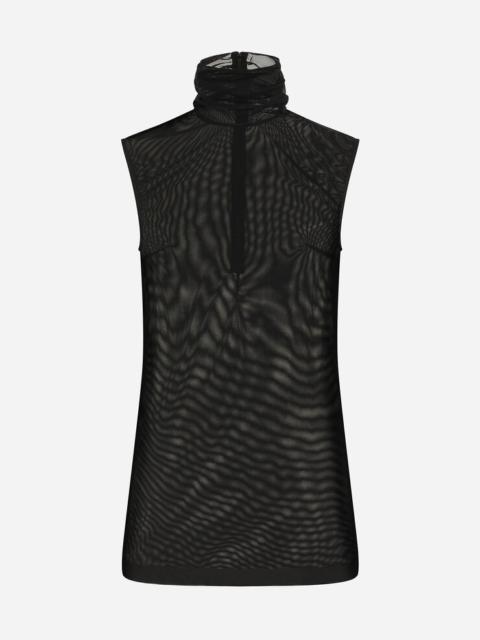 Tulle turtle-neck top with DG logo