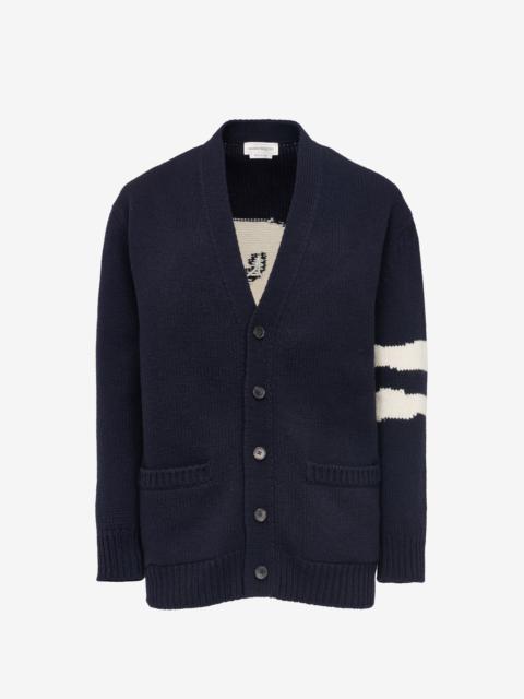 Alexander McQueen Men's Skull Intarsia Cardigan in Navy/cream