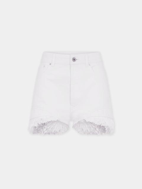 rabanne MINI WHITE DENIM SHORTS WITH FRINGES