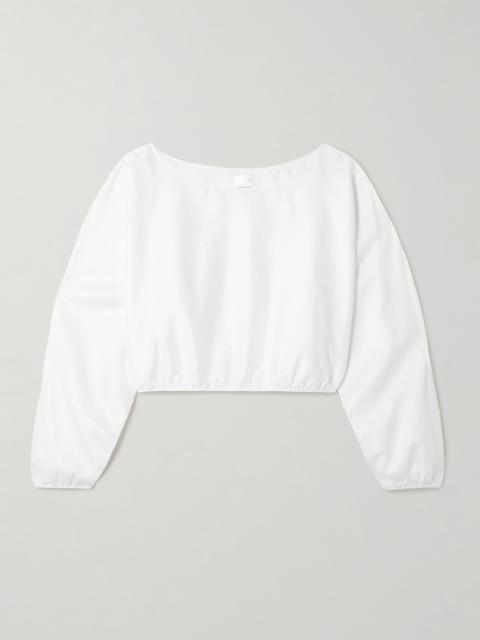 LESET Yoko Cropped Gathered Cotton-poplin Top