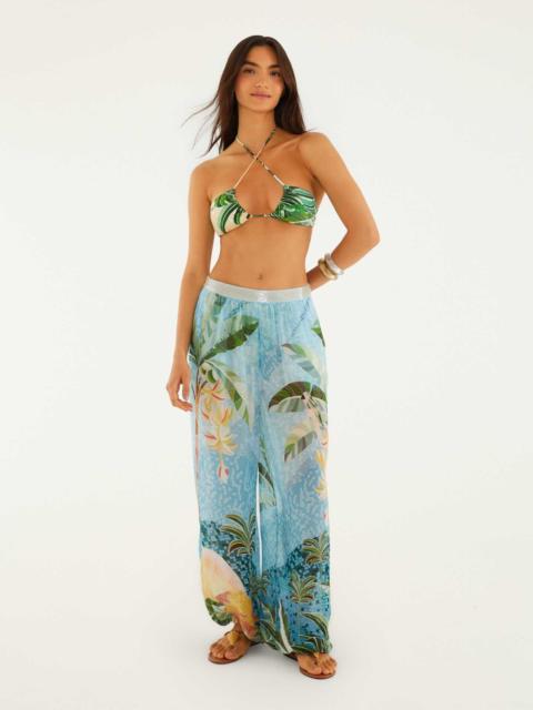 FARM RIO Blue Embroidered Side Buttons Balloon Pants