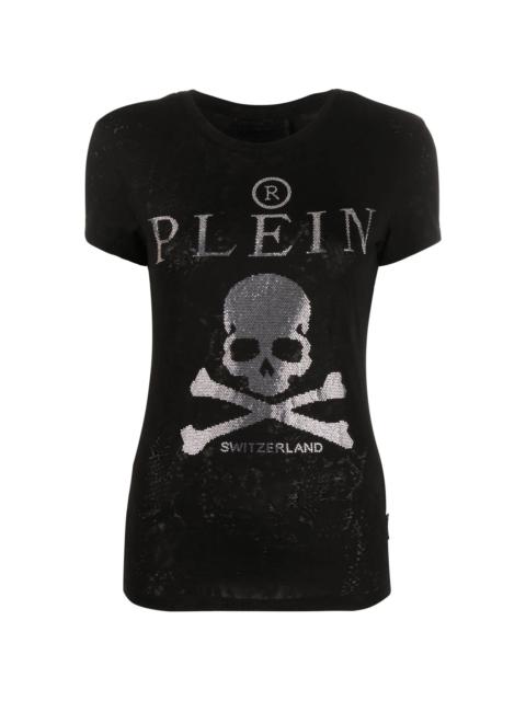 snakeskin-print skull motif T-shirt