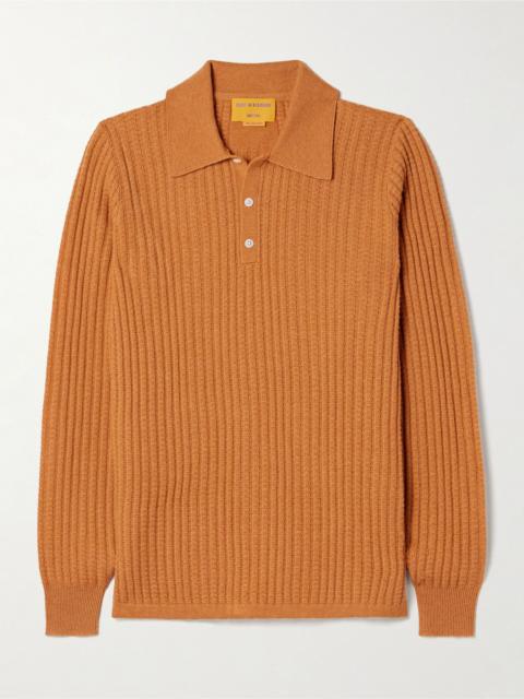GUEST IN RESIDENCE Ribbed waffle-knit cashmere polo sweater Mustard