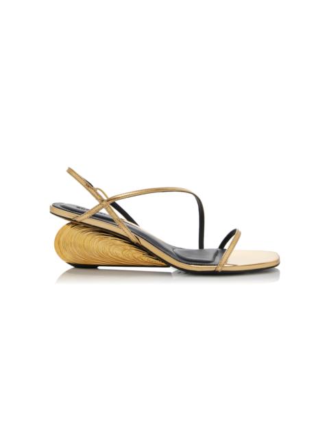 SIMKHAI Bridget Oyster Shell Wedge Leather Sandals gold