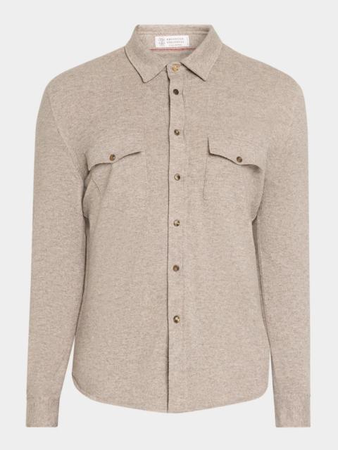 Brunello Cucinelli Men's Wool Melange Knit Overshirt