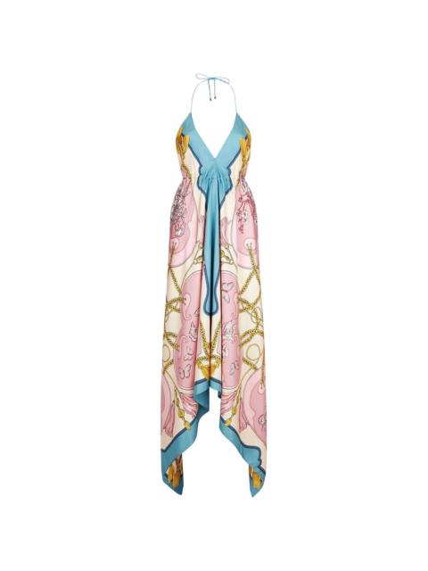 halterneck handkerchief maxi dress