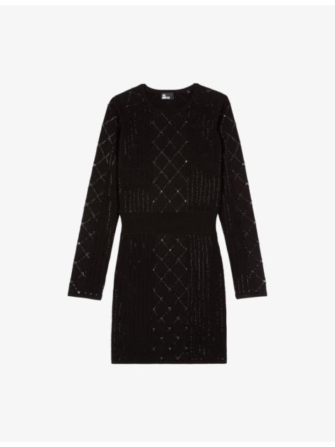 The Kooples Stud-Embellished Long-Sleeve Knitted Mini Dress