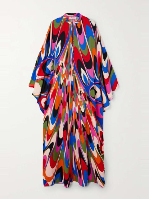 Printed stretch-satin kaftan