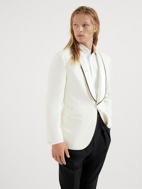Délavé silk twill tuxedo jacket with shawl lapels and piping