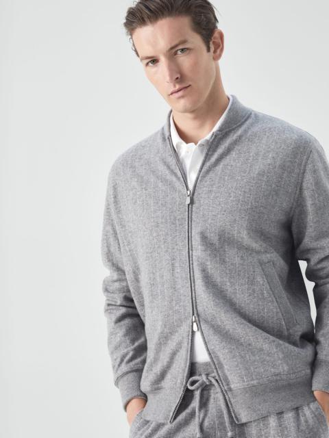 Cashmere and cotton chalk stripe French terry sweatshirt with zipper