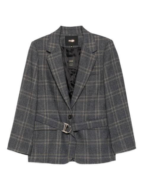 maje checked belted blazer