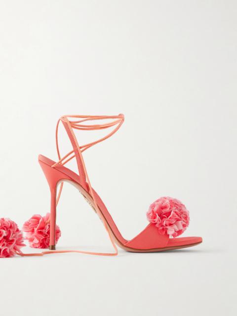 AQUAZZURA Cherry Kiss Ruffled Chiffon And Leather-trimmed Grosgrain Sandals