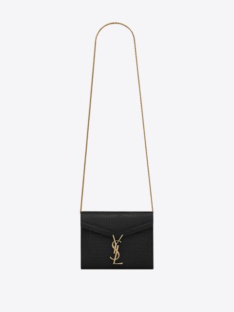 SAINT LAURENT cassandra chain wallet in crocodile-embossed shiny leather