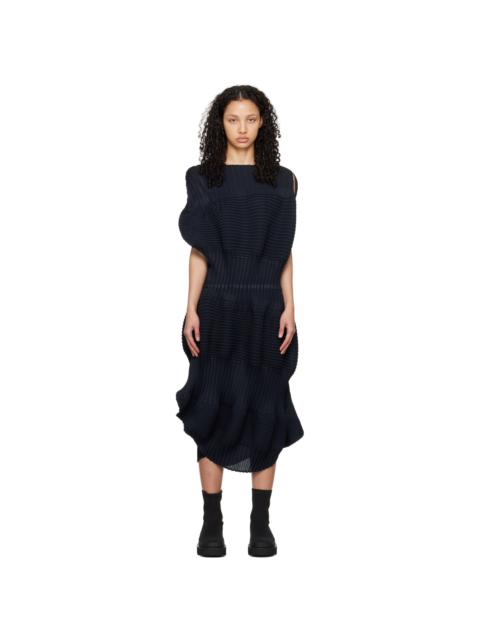 Black Aerate Pleats Midi Dress