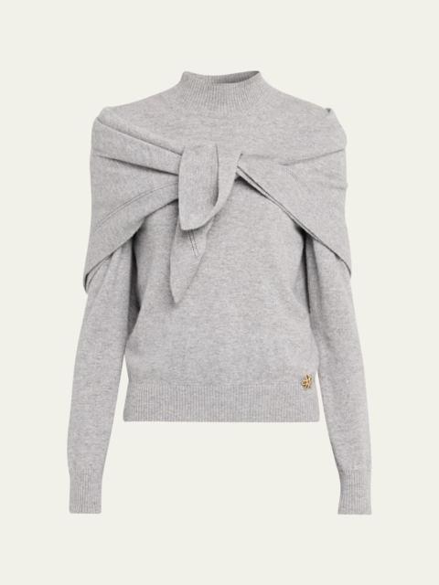 Oscar de la Renta Mockneck Cashmere Knit Scarf Sweater