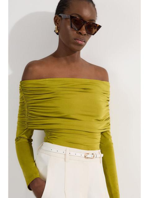 KAREN MILLEN Drapey Slinky Jersey Bardot Long Sleeve Bodysuit