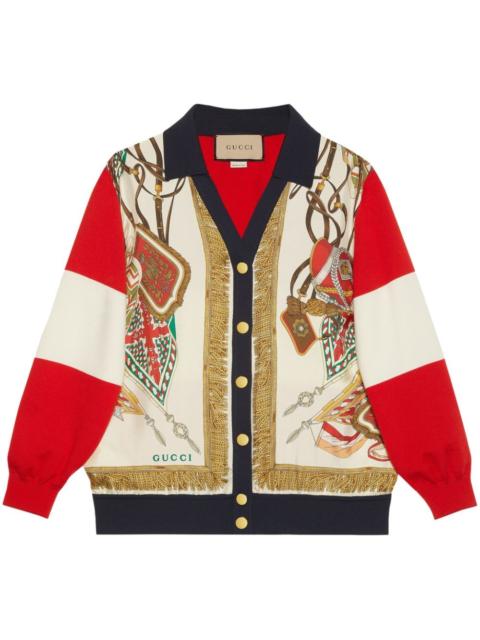 Crest-print wool cardigan